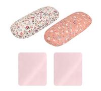 OAAO 2-Piece Glasses Case - Pink Glasses Cloth, Cute Flower Pattern, Hard Clamshell Sunglasses Case for Ladies & Girls