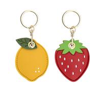 OAAO 2 Pieces Lemon Strawberry Fruit Leather Case Keychain, Leather Metal Key Ring, Mini Cute Key Pendant, Personalized Creative Accessories, Protective Cover for Keys
