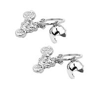 OAAO 2 pieces motorcycle with helmet keychain, metal keychain, key chain, mini motorcycle keychain, suitable for backpacks, keys and mobile phone accessories. (silver)