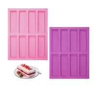 OAAO 2 Pieces of 8-Grid Silicone Molds, Rectangular Silicone Molds, Chocolate Bar Molds, Cake Nougat, Ice Cubes, Oatmeal Bars, Energy Bars, Bread Cookies, Silicone Molds, Easy-to-Demould Baking Tools