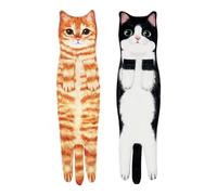 OAAO 2 Pieces of Cat Towels, Personalised and Interesting, Hanging Towels, Soft and Absorbent, Bathroom and Kitchen Decoration, Gift for Cat Lovers