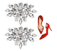 OAAO 2 Pieces Of Luxurious High-Gloss Rhinestone Shoe Buckles, Fashionable High-Heeled Shoes Accessories, Detachable Bridal Wedding Shoe Decorations, Creative Women's Leather Shoe Charms