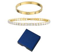 OAAO 2PCS Bracelets for Women, 1pc Gift Box, Gold Bracelets for Women, Gold Plated Bracelets for Women, Diamond Studded Bracelets, Fashion Jewelry for Ladies Girls