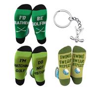 OAAO 3 Pairs of Golf Socks, With 1 Golf Keychain, Golf Socks, Mid-Calf Socks, English Letter Socks, Cotton Socks, Golf Accessories, Suitable for Daily Wear, Sports, Fishing (Green)