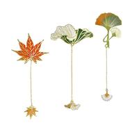 OAAO 3 Pieces Metal Pendant Bookmarks, Personalized, Retro Style, Classical Leaf Marks, Lotus Leaf, Maple Leaf, Ginkgo Leaf Bookmarks, Suitable for Gifts for Book Lovers