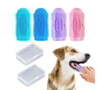 OAAO 4 Pcs Dog Toothbrushes and 2 Storage Boxes Silicone Toothbrushes Pet Finger Toothbrushes Suitable for Pet Teeth and Oral Care (4 Colors)