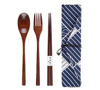 OAAO 4-Piece Japanese Tableware Set in a Japanese Style Cloth Bag, with 1 Fork, 1 Spoon, 1 Chopstick, Outdoor Travel Tableware, Tableware Bag, Suitable for School, Picnic, Camping.