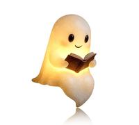 OADAA Cute Ghost Reading Book Lamp, 3D Resin Halloween Ghost Night Light, LED Light (Small, White)