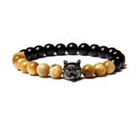 OADAA Save A Wolf Bracelet, Wolf Head Lava Rock Bracelet, Healing Crystal Stress Relief Anti Anxiety Energy Stone Beaded Bracelet, Healing Lava Bracelet for Men (Yellow B)