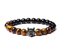 OADAA Save A Wolf Bracelet, Wolf Head Lava Rock Bracelet, Healing Crystal Stress Relief Anti Anxiety Energy Stone Beaded Bracelet, Healing Lava Bracelet for Men (Yellow A)