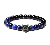 OADAA Save A Wolf Bracelet, Wolf Head Lava Rock Bracelet, Healing Crystal Stress Relief Anti Anxiety Energy Stone Beaded Bracelet, Healing Lava Bracelet for Men (Blue B)
