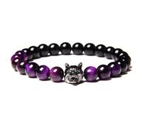 OADAA Save A Wolf Bracelet, Wolf Head Lava Rock Bracelet, Healing Crystal Stress Relief Anti Anxiety Energy Stone Beaded Bracelet, Healing Lava Bracelet for Men (Purple)