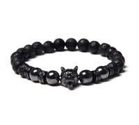 OADAA Save A Wolf Bracelet, Wolf Head Lava Rock Bracelet, Healing Crystal Stress Relief Anti Anxiety Energy Stone Beaded Bracelet, Healing Lava Bracelet for Men (Black A)