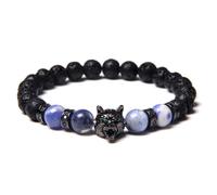 OADAA Save A Wolf Bracelet, Wolf Head Lava Rock Bracelet, Healing Crystal Stress Relief Anti Anxiety Energy Stone Beaded Bracelet, Healing Lava Bracelet for Men (Blue C)