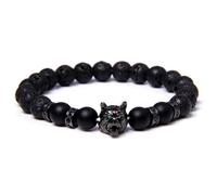 OADAA Save A Wolf Bracelet, Wolf Head Lava Rock Bracelet, Healing Crystal Stress Relief Anti Anxiety Energy Stone Beaded Bracelet, Healing Lava Bracelet for Men (Black B)