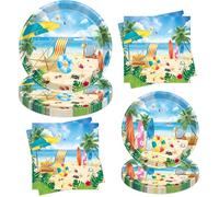 OADHSUWGS 40 Pcs Summer Beach Party Tableware Set Include Plates and Napkins Tropical Hawaiian Aloha Themed Decorations Beach Luau Party Supplies Serves 10 Guests