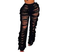 OADOBKICE Baggy Trousers for Women Harem Trousers Women Sexy Cutout Trousers Slim Fit Pants Straight Pants Casual Pants Set Oversize Trousers Retro Pants Regular Trousers Elegant Top Black L