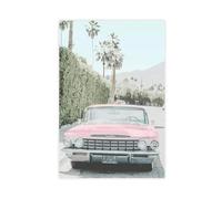 OAHFDF California Retro Car Pale Pink Tropical Canvas Poster Wall Art Decor Print Picture Paintings for Living Room Bedroom Decoration 24x36inch(60x90cm)
