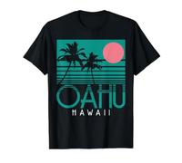 Oahu Hawaii Palm Trees Surf Vintage Retro Hawaiian Islands Value Graphic T-Shirt, Men, Black, S