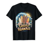 Oahu Hawaii Tropical Flowers Island Surf Vacation Design Value Graphic T-Shirt, Men, Black, M