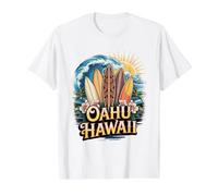 Oahu Hawaii Tropical Flowers Island Surf Vacation Design Value Graphic T-Shirt, Men, White, M