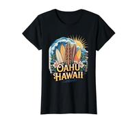 Oahu Hawaii Tropical Flowers Island Surf Vacation Design Value Graphic T-Shirt, Women, Black, S