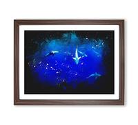 Oahu Sharks Paint Splash Modern Art Framed Print | A2 Walnut Framed Wall Art | Ready to Hang | Modern Animal Picture | Living Room Bedroom Lounge Office