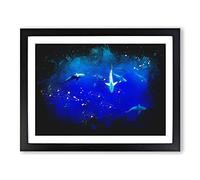 Oahu Sharks Paint Splash Modern Art Framed Print | A4 Black Framed Wall Art | Ready to Hang | Modern Animal Picture | Living Room Bedroom Lounge Office