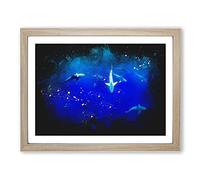 Oahu Sharks Paint Splash Modern Art Framed Print | A4 Oak Framed Wall Art | Ready to Hang | Modern Animal Picture | Living Room Bedroom Lounge Office
