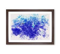 Oahu Sharks Watercolour Framed Print | A2 Walnut Framed Wall Art | Ready to Hang | Modern Animal Picture | Living Room Bedroom Lounge Office