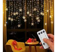 OAICIA String Lights LED Curtain Light, 96 LED Fairy 3.5M Snowflake Christmas Lights with Wireless Control Plug in Lights for Indoor Bedroom Party Fence Patio - Warm White