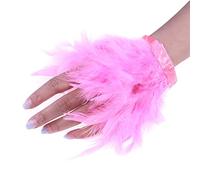 OAIEU Bohemian Style Long Hair Feather Bangle Wedding Beach Party Cuff Bracelet Adjustable Wristband For Women Girls(Pink)