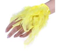 OAIEU Bohemian Style Long Hair Feather Bangle Wedding Beach Party Cuff Bracelet Adjustable Wristband For Women Girls(Yellow)