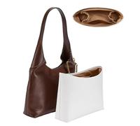 OAikor Brooklyn 28 Purse Organizer Insert, Lightweight Tote Insert for Coach Brooklyn Shoulder Bag, Handbag Inner Divider Shaper with Elastic Cup Holder & Smooth Zipper, White&Maple