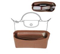 OAikor Premium Felt Mini Insert for with Longchamp XS Pouch, Purse Organizer Insert for Le-Pliage Mini Bags with Handle, Extra Small Handbag Inner Shaper Divider(Mini, Brown)