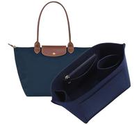 OAikor Purse Organizer Insert for Longchamp Le Pliage L Tote Bag, Felt Lightweight Long Champ Large Tote Divider Shaper with Cup Holder,Zipper Bags Inner Linner with 8 Deepened Pockets,L/Navy-blue