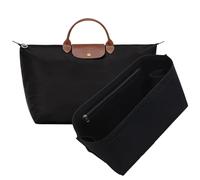 OAikor Purse Organizer Insert for Longchamp Le Pliage L Travel Tote Bag, Felt Lightweight Large Travel Tote Divider Shaper with Cup Holder,Zipper Bags Inner Linner with 9 Deepened Pockets,L/Black