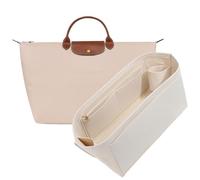 OAikor Purse Organizer Insert for Longchamp Le Pliage L Travel Tote Bag, Felt Lightweight Large Travel Tote Divider Shaper with Cup Holder,Zipper Bags Inner Linner with 9 Deepened Pockets,L/Beige