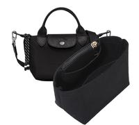 OAikor Purse Organizer Insert for Longchamp Le Pliage Mini Handbag,Premium Felt Lightweight Zipper Mini Handbag Organizer,Bags Storage Divider with Upgraded Deepened Compartments,XS/Black