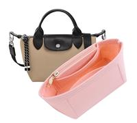 OAikor Purse Organizer Insert for Longchamp Le Pliage Mini Handbag,Premium Felt Lightweight Zipper Mini Handbag Organizer,Bags Storage Divider with Upgraded Deepened Compartments,XS/Pink