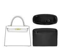 OAikor Soft Satin Fabric Purse Organizer Insert for Kelly 25 - Ultra-light Handbag Organizer with 6 Pockets & Keychain - Custom Fit for Women Luxury Kelly 25 Bag Insert(KL25, Black)
