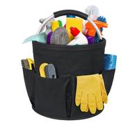 Oaioya 17L Foldable Tool Bucket Bag, Oxford Fabric Organizer with Multi-Pocket & Handle, 28x28cm Waterproof Storage Caddy for Cleaning Supplies, Compact, Easy-Carry Design for Home & On-the-Go (Black)