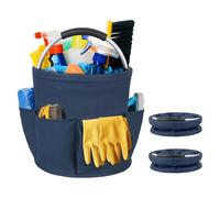 Oaioya Cleaning Cart with Handle, 2 Storage Baskets with 6 External Pockets, Folding Organizer Bag Storage Bag for Cleaning Tools, Container for Professional Cleaning, Blue