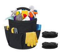 Oaioya Cleaning Cart with Handle, 2 Storage Baskets with 6 External Pockets, Folding Organizer Bag Storage Bag for Cleaning Tools, Container for Professional Cleaning, Black