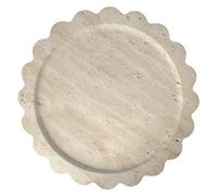 OAIQNUJ 11 inch Large Round Travertine Tray with Scalloped Edge, Circular Marble Decorative Tray for Coffee Table (Beige)