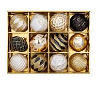 Oairse 10cm/4" Black Gold Large Christmas Baubles Ornaments Set 12 pcs Shatterproof Hanging Ornaments Big Baubles for Christmas Tree Decorations for Xmas Trees Home Holiday Wedding Party Decor