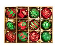 Oairse 10cm/4" Red and Green Large Christmas Baubles Ornaments Set 12 pcs Shatterproof Hanging Ornaments Big Baubles for Christmas Tree Decorations for Xmas Trees Home Holiday Wedding Party Decor