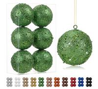 Oairse 10cm Large Christmas Balls 6 Pcs Shatterproof Big Green Baubles for Tree - Glitter Xmas Halloween Wedding Party Decoration