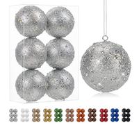 Oairse 10cm Large Christmas Balls 6 Pcs Shatterproof Big Silver Baubles for Tree - Glitter Xmas Halloween Wedding Party Decoration