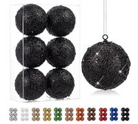Oairse 10cm Large Christmas Balls Ornaments 6 Pcs Shatterproof Big Black Christmas Baubles Ornaments for Christmas Tree Glitter Christmas Tree Ornaments for Xmas Halloween Wedding Party Decoration